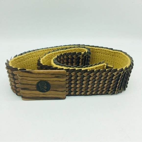 Beautiful VINTAGE Unique Dragon Scales Stretch Belt Wood Buckle main image 8